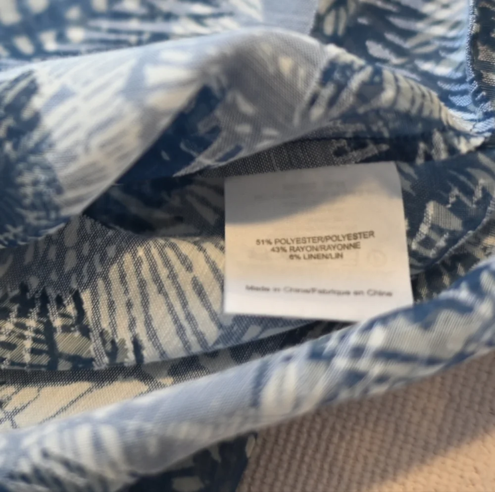 Tory Burch Blue Sheer Linen Blend Blouse Tunic Top Oversize 4 Palm Leaf Summer